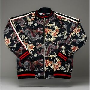 Victorious Full Zip Bomber Jacket Mens XL AOP Japanese Dragons Streetwear-EUC